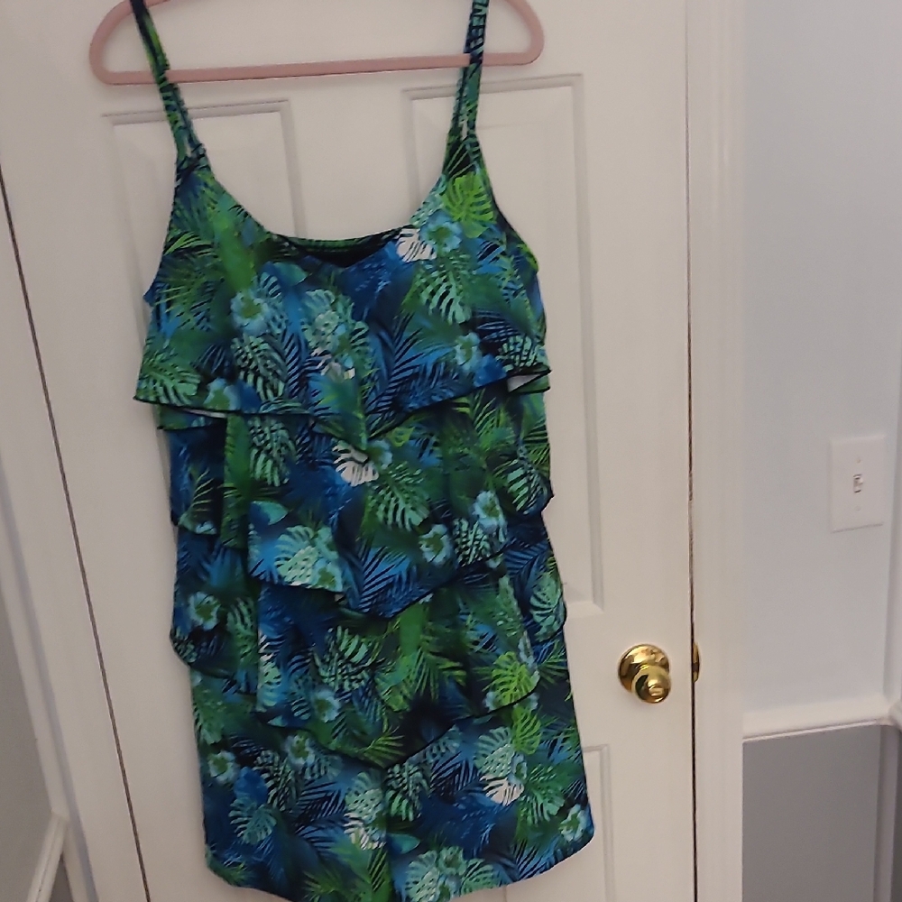 Tropical Green and Blue One-Piece Swimsuit